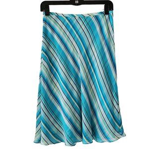 Petite Sophisticate Diagonal Stripe Midi Silk Skirt | Pre-Loved | 8P | Aqua Blue